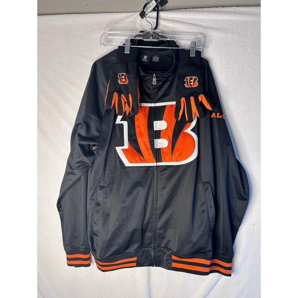 NFL Team Apparel Cincinnati Bengals Track Jacket and Gloves Set Black Orange 2XL